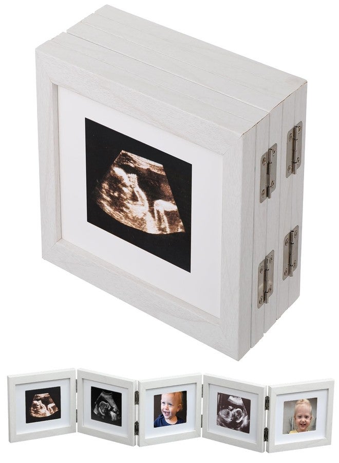 AojSup 5 Folding Sonogram Picture Frame for Expecting Parents- 4.7" × 6.8" Baby Ultrasound Picture Frame Natural Wood Sonogram Pregnancy Frames Baby First Photo Frames for Pregnant Mom Gifts, Nursery Decor - Image 1